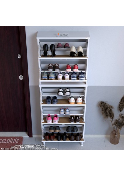 Asil 2 Li Meşe Renk Kapı Önü Ayakkabılık 5 Düşer Kapak 10 Göz Bölme Raf Ayakkabılık 72X205X26 cm fırsatları