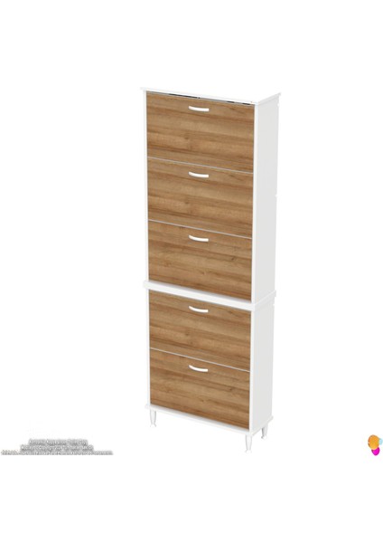 Asil 2 Li Meşe Renk Kapı Önü Ayakkabılık 5 Düşer Kapak 10 Göz Bölme Raf Ayakkabılık 72X205X26 cm