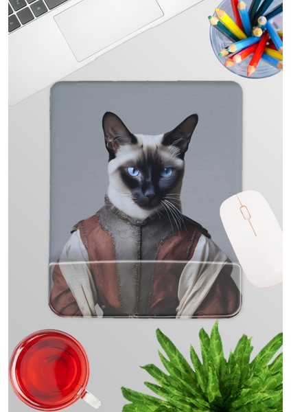 Ortaçağ Kostümlü Kediler No:4 Oyuncu Gaming Dikdörtgen Bilek Destekli Mousepad