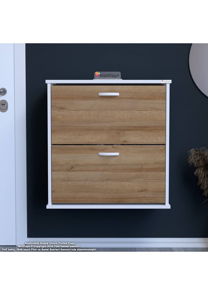 Asaf Meşe Renk 52 cm Asma Ayakkabılık Antre 2 Düşer Kapak 4 Göz Bölmeli Ayakkabılık 52X74X25,5 cm