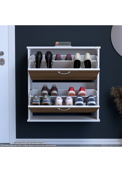 Asaf Meşe Renk 52 cm Asma Ayakkabılık Antre 2 Düşer Kapak 4 Göz Bölmeli Ayakkabılık 52X74X25,5 cm modelleri