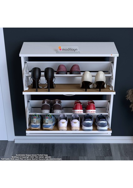 Asaf Meşe Renk 52 cm Asma Ayakkabılık Antre 2 Düşer Kapak 4 Göz Bölmeli Ayakkabılık 52X74X25,5 cm fırsatları