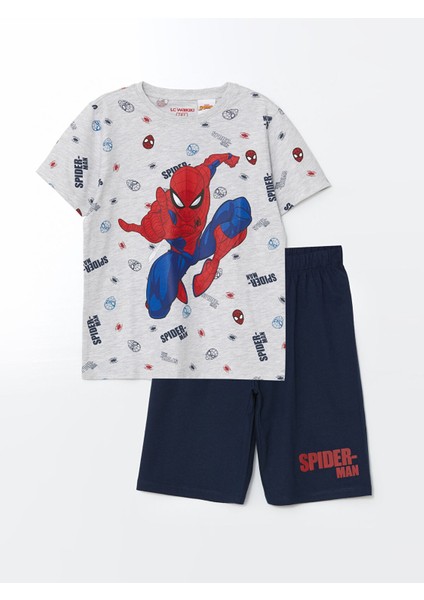 Yeni Sezon Bisiklet Yaka Spider-Man Baskılı Erkek Çocuk Şortlu Pijama Takımı