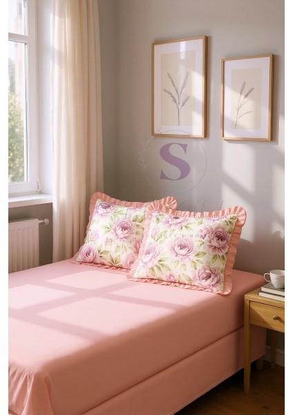 Romantik % 100 Pamuk Yatak Çarşafı + 2 Adet Yastık Kılıfı