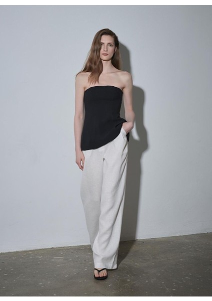 Siyah Leina Straplez Tensel Bluz