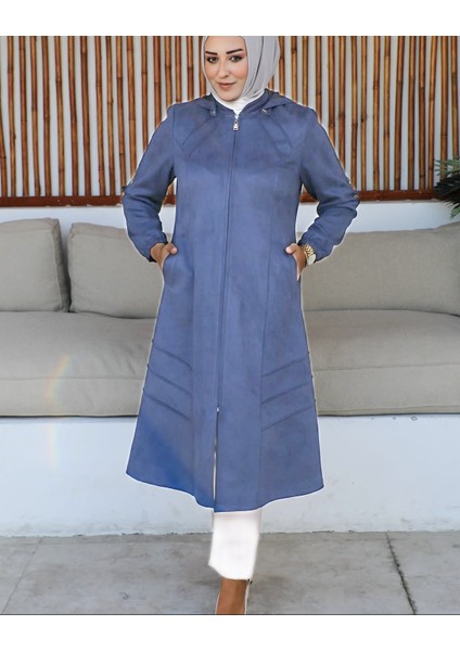 Ahucan Kadın Büyük Beden Kapüşonlu Ara Boy Süet Kap modelleri