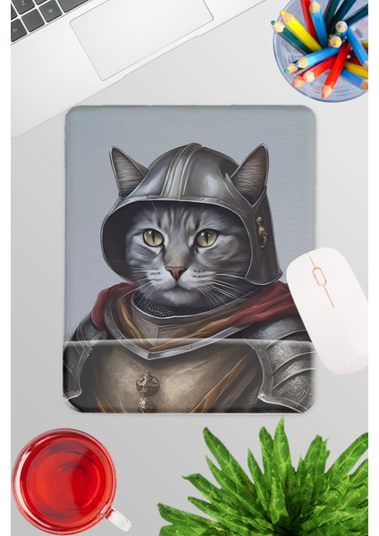 Ortaçağ Kostümlü Kediler No:10 Oyuncu Gaming Dikdörtgen Bilek Destekli Mousepad