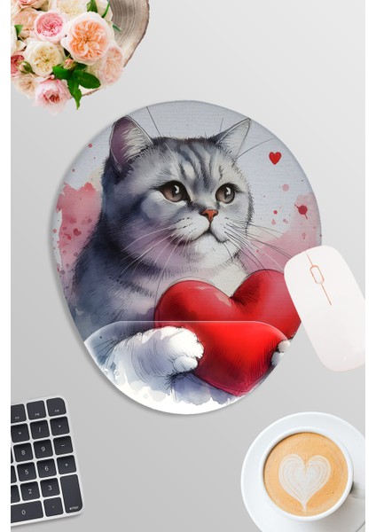 Sevimli Hayvanlar No:4 Baskılı Oyuncu Gaming Oval Bilek Destekli Mousepad