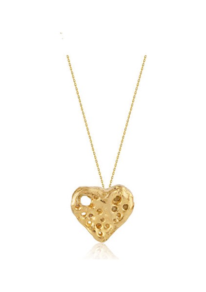 Delikli Sevgi Figürlü Altın Kaplama Bronz Kadın Kolye