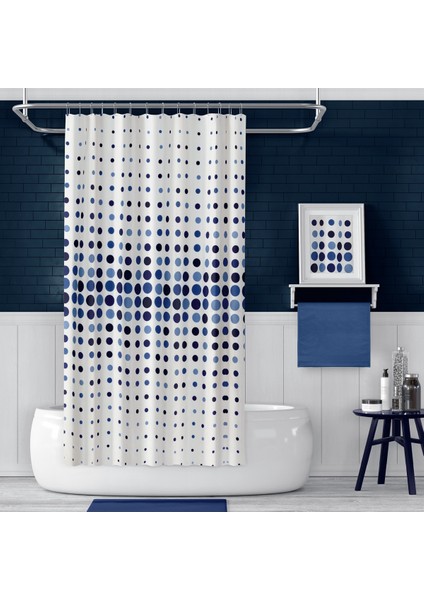 Banyo Duş Perdesi 4961 Mavi 110X200 Perde Borusu Askı Aparatı 90X130 Hediyeli fiyatları