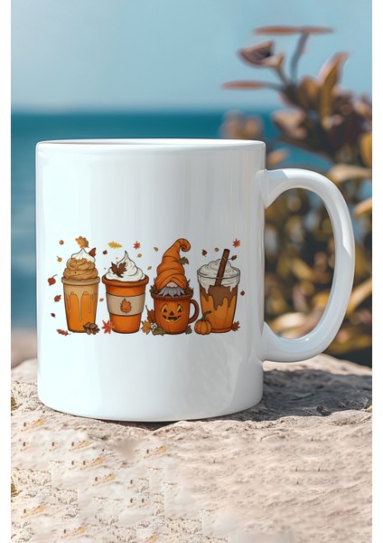 Sonbahar Temalı Kahveler No:6 Baskılı Hediyelik Kupa Bardak