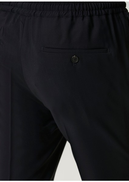 Tapered Fit Lacivert Beli Kordonlu Yün Pantolon indirimleri