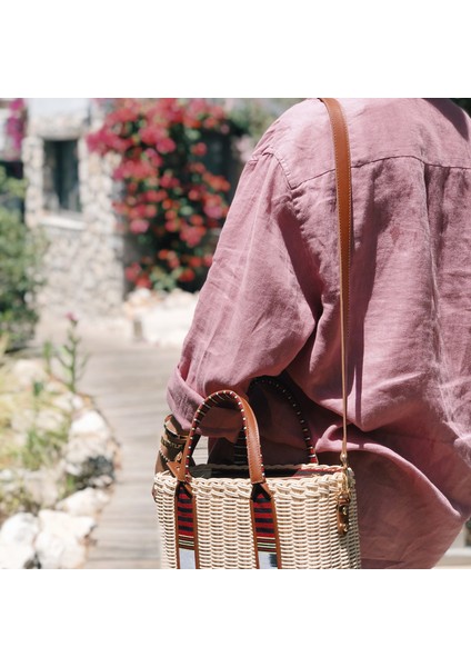 Purki - Taba Deri Çizgi Desen El ve Omuz Çantası