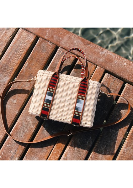 Purki - Taba Deri Çizgi Desen El ve Omuz Çantası