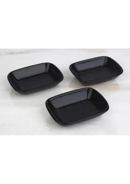 Mat Siyah 3'lü Dikdörtgen Tabak 15CM