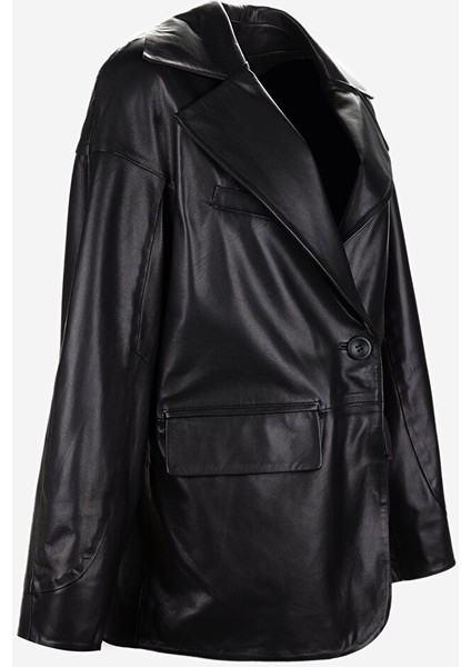 Kadın Siyah Hakiki Deri Deri Mont modelleri