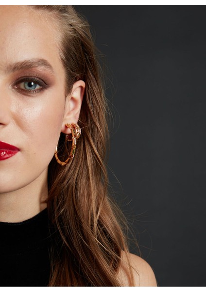 Lisa Lina Ribbon Middle Hoops Burgu Formlu Altın Kaplama Kadın Küpe