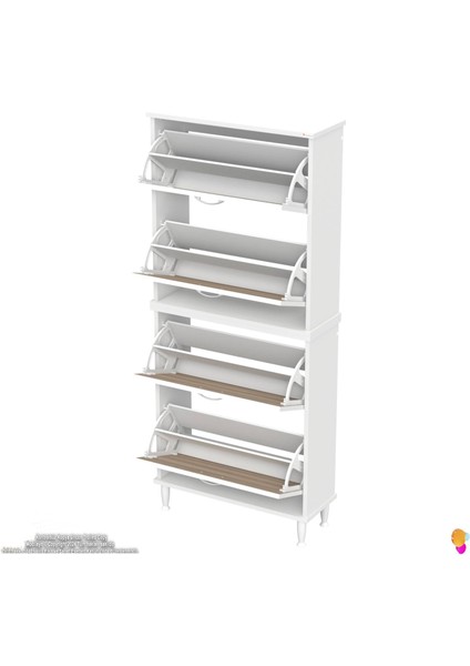 Asaf 2 Li Cordoba Renk Kapı Önü Ayakkabılık 4 Düşer Kapak 8 Göz Bölmeli Ayakkabılık 72X160 X25,5 cm