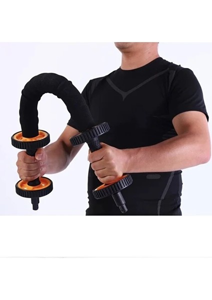 3in1 Ab Wheel Tekerlekli Mekik Aleti Elastik Fitness Bar Kol ve Karın Kasları Bük Bük Egzersiz Aleti
