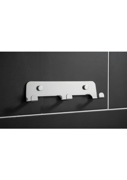 Askılık 3 Lü Yapışkanlı ve Vidalı 1,2mm SS201 Paslanmaz Çelik Renk Krom
