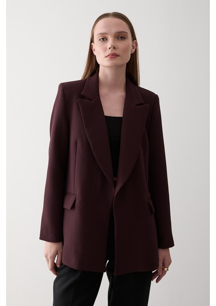 Mürdüm Çizgili Astarlı Kolu Katlamalı Blazer Ceket - 7560