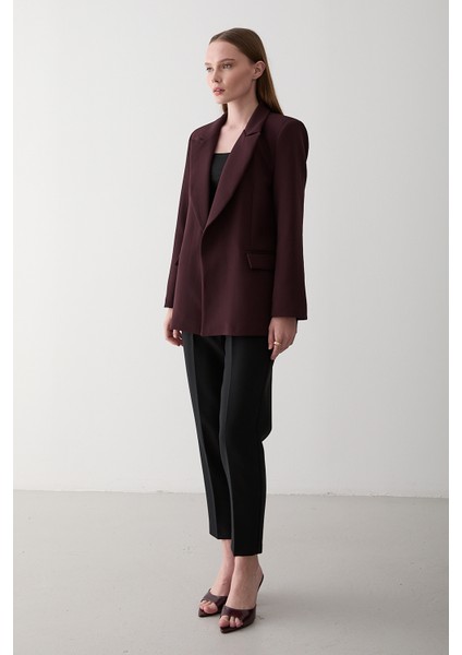 Mürdüm Çizgili Astarlı Kolu Katlamalı Blazer Ceket - 7560 fırsatları