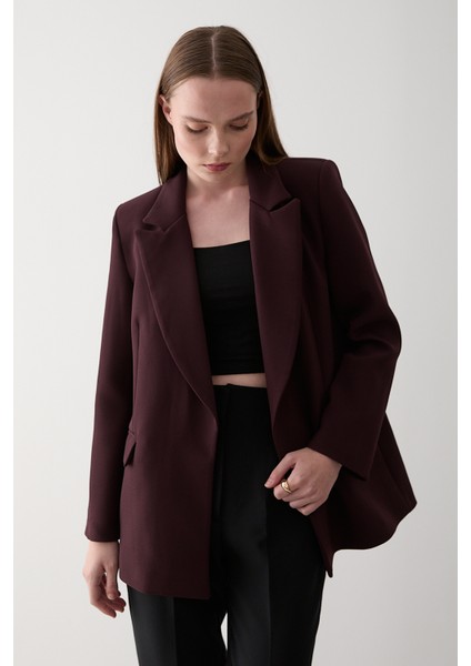 Mürdüm Çizgili Astarlı Kolu Katlamalı Blazer Ceket - 7560 indirimleri