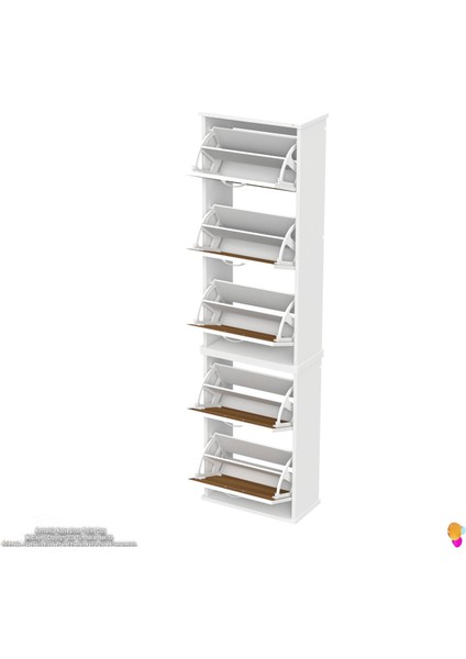 Asil 2 Li Ceviz Renk Asma Ayakkabılık Kapı Önü 5 Düşer Kapak 10 Göz Ayakkabılık 52X181X26 cm