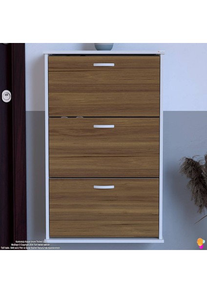 Uygar Ceviz Renk Asma Ayakkabılık Kapı Önü 3 Düşer Kapak 6 Göz Raf Bölme Ayakkabılık 72X115X25,5 cm fırsatları