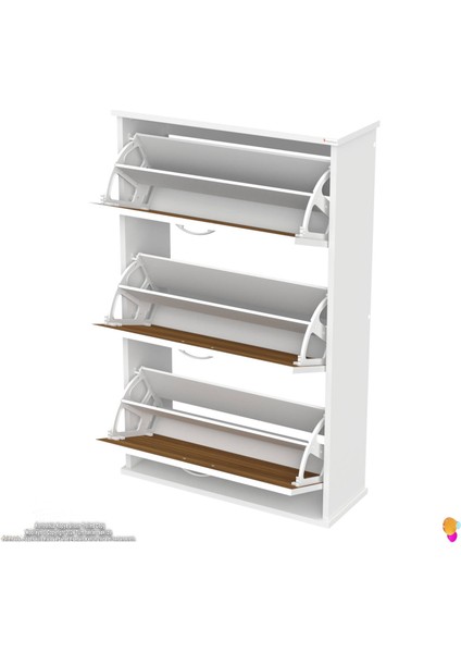 Uygar Ceviz Renk Asma Ayakkabılık Kapı Önü 3 Düşer Kapak 6 Göz Raf Bölme Ayakkabılık 72X115X25,5 cm indirimleri