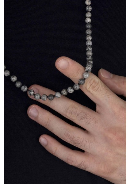 Yuvarlak Kesim Jasper Taşı Doğal Taş Erkek Kolye