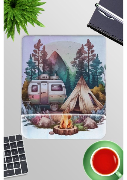 Kamp Temalı Baskılı Oyuncu Gaming Dikdörtgen Bilek Destekli Mousepad
