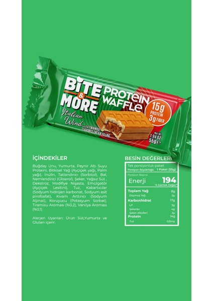 Bite&more Protein Waffle 55 Gram x 1 Adet Tiramisu modelleri