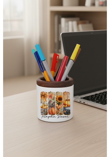 Pumpkin Season Baskılı Seramik Kalemlik Masaüstü Düzenleyici