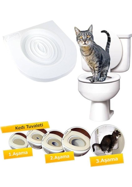 Beyaz Kedi Tuvalet Eğitim Seti ve Klozet Aparatı, Temiz ve Kolay Kullanım