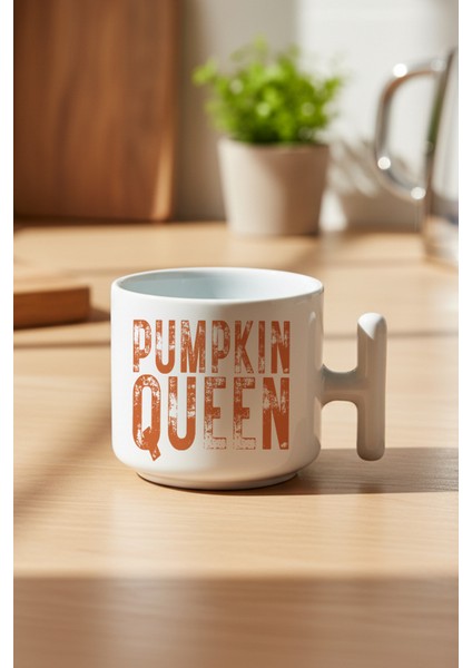 Pumpkin Queen Sonbahar Teması Baskılı Hediyelik T Kulplu Latte Fincanı Kupa Bardak