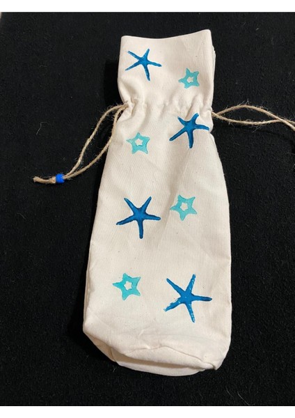 Bej Renk Pamuklu Yıldız Desenli Büzgülü El Yapımı Şişe Kılıfı