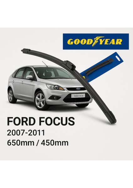 Good Year 2’li Set Muz Tipi Silecek Takımı Ford Focus 2007-2011 Ön Cam Sileceği 650MM-450MM