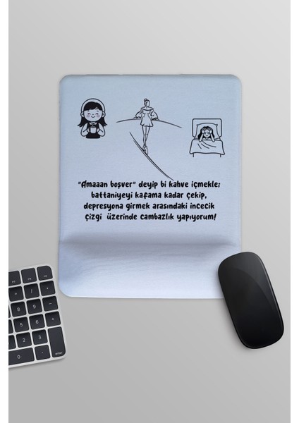 Depresyon Mu Kahve Mi? Eğlenceli Komik Baskılı Dikdörtgen Bilek Destekli Mousepad