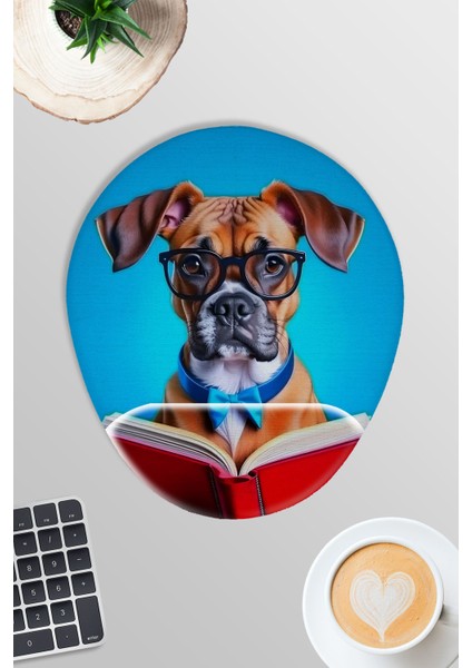 Kitap Okuyan Sevimli Köpekler No:3 Oyuncu Gaming Oval Bilek Destekli Mousepad