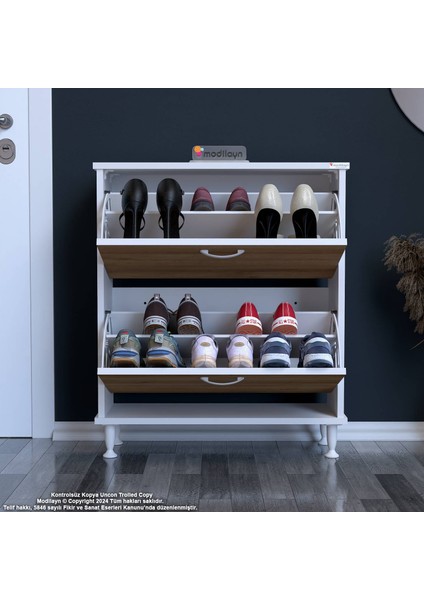 Asaf Antre Meşe Ayakkabılık 2 Düşer Kapak 4 Raf Göz Raf Bölmeli Ayakkabılık 72X86X25,5 cm modelleri