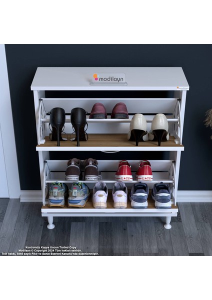 Asaf Antre Meşe Ayakkabılık 2 Düşer Kapak 4 Raf Göz Raf Bölmeli Ayakkabılık 72X86X25,5 cm fırsatları