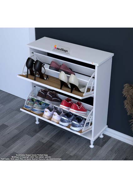 Asaf Antre Meşe Ayakkabılık 2 Düşer Kapak 4 Raf Göz Raf Bölmeli Ayakkabılık 72X86X25,5 cm indirimleri