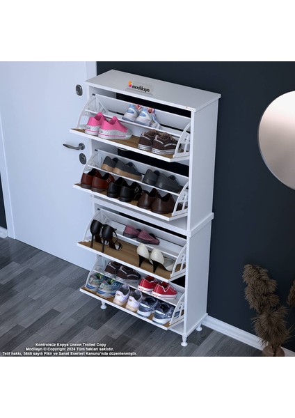 Asaf 2 Li Meşe Renk Ayakkabılık 4 Düşer Kapak 8 Göz Bölmeli Ayakkabılık 72X160X25,5 cm indirimleri