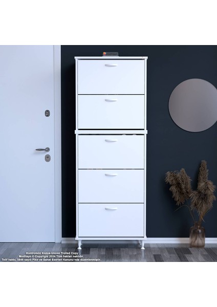 Asil 2 Li Beyaz Renk Ayakkabılık Antre Hol 5 Düşer Kapak 10 Göz Raflı Ayakkabılık 72 X193X 25,5 cm