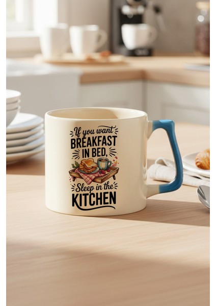 If You Want Breakfast Baskılı Mavi D Kulplu Kupa Bardak