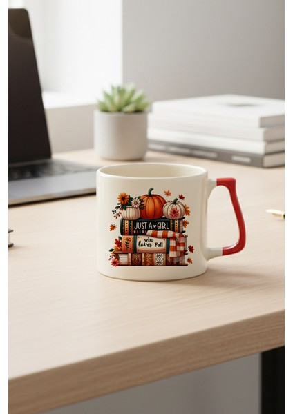 Just A Girl Who Loves Fall Baskılı Kırmızı D Kulplu Kupa Bardak