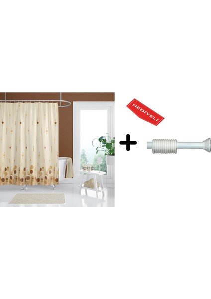 Banyo Duş Perdesi 6022 120X200 Perde Borusu Askı Aparatı 90X130 Hediyeli