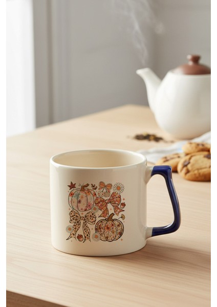 Sonbahar Teması Pumpkin Couqette No:2 Baskılı Lacivert D Kulplu Kupa Bardak