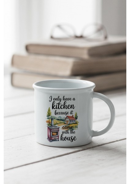 I Only Love Kitchen Baskılı Enamel Görünümlü Seramik Vintage Kupa Bardak